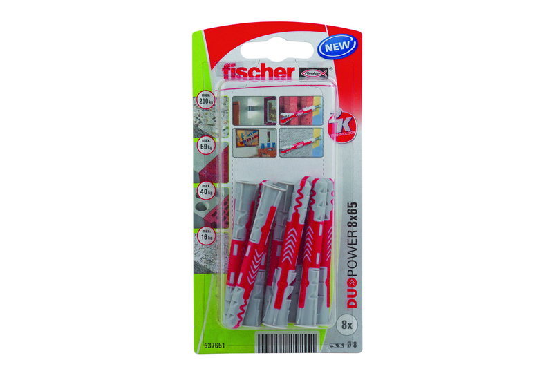 Βύσμα Ούπατ Fisher Duopower K 6,5X0,8 cm και Γάντζος 6,3X0,45 cm Σετ 8 Τεμάχια